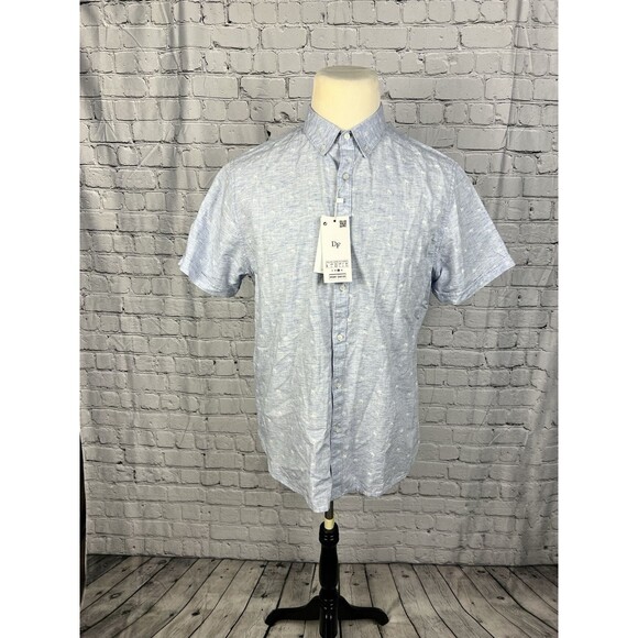 NEW Denim & Flower Mens SZ L Short Sleeve Button Down Shirt Palm Tree Print - Picture 1 of 9